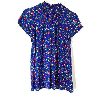 Modcloth Blue Apple-Print Short-Sleeve Blouse